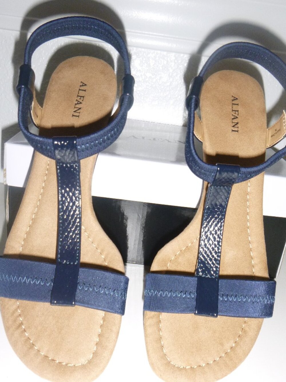 Alfani Women’s navy blue t-strap wedge sandals